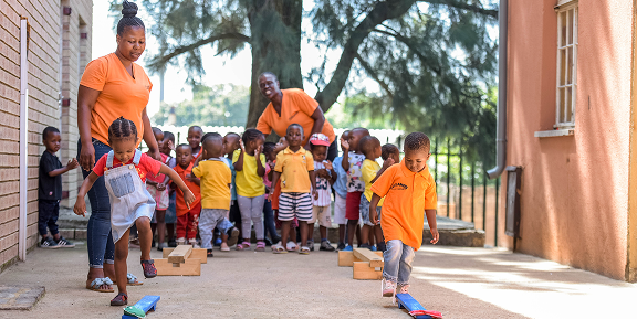 Children learning through play in a group